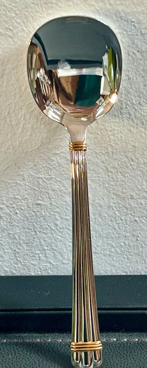 Christofle, 6 Aria Ice Cream Spoons With Gold Rings -photo-2