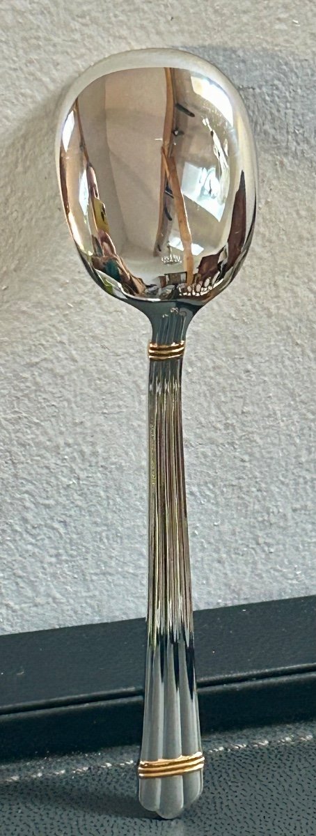 Christofle, 6 Aria Ice Cream Spoons With Gold Rings -photo-3