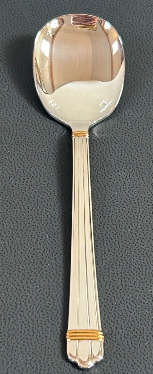 Christofle, 6 Aria Ice Cream Spoons With Gold Rings -photo-4