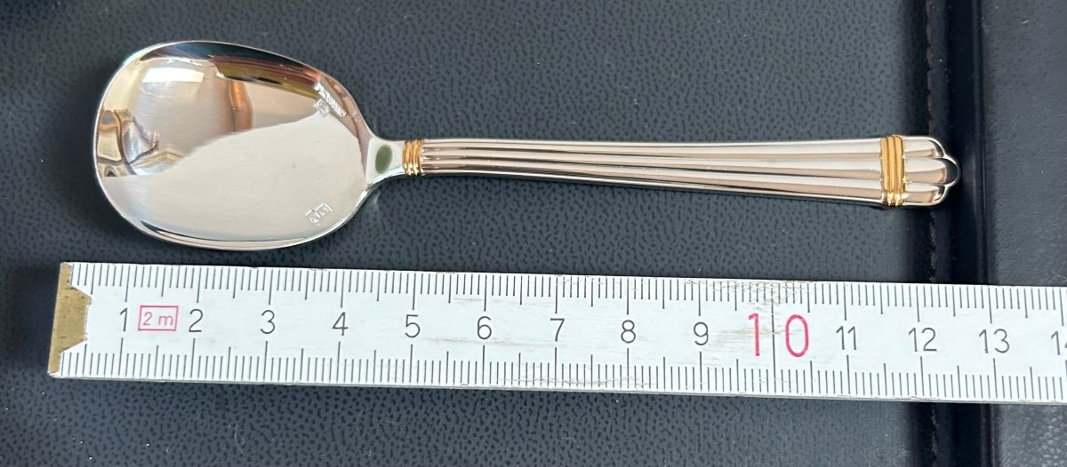 Christofle, 6 Aria Ice Cream Spoons With Gold Rings -photo-4