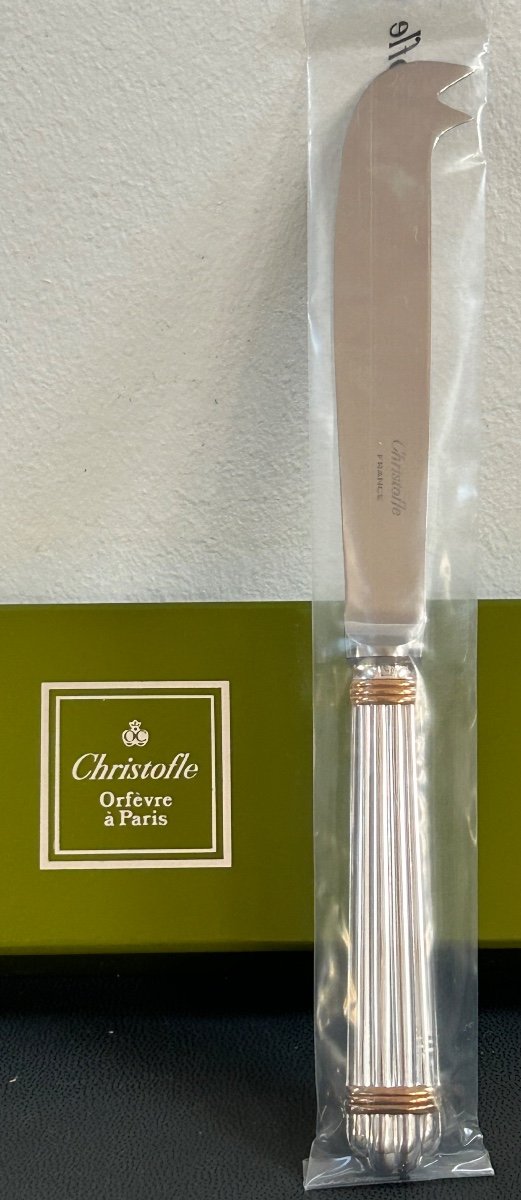 Christofle, Aria 2-prong Cheese Knives With Gold Rings 