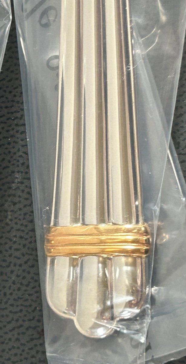 Christofle, Aria Salad Serving Cutlery With Gold Rings -photo-3