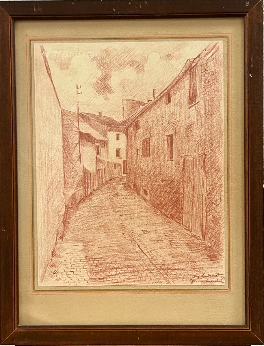 Jos Schmit, Luxembourg Artist Drawing View Of Grevenmacher -photo-2