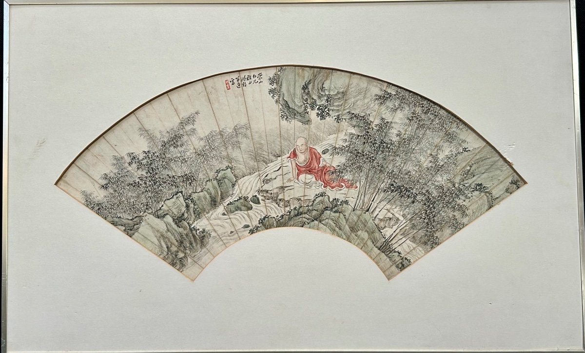 Set Of 3 18th Century Chinese Fan Paintings-photo-1