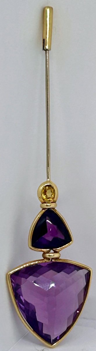 Gold, Amethyst And Citrine Tie Pin 