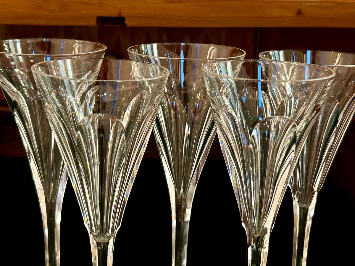 Val Saint Lambert, 10  flûtes à Champagne en cristal-photo-6