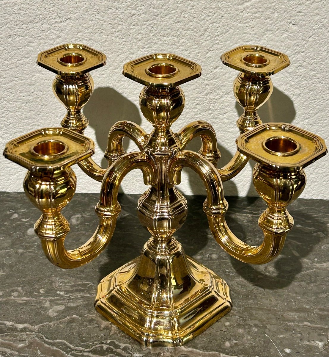 5-branch Vermeil Candlestick -photo-2