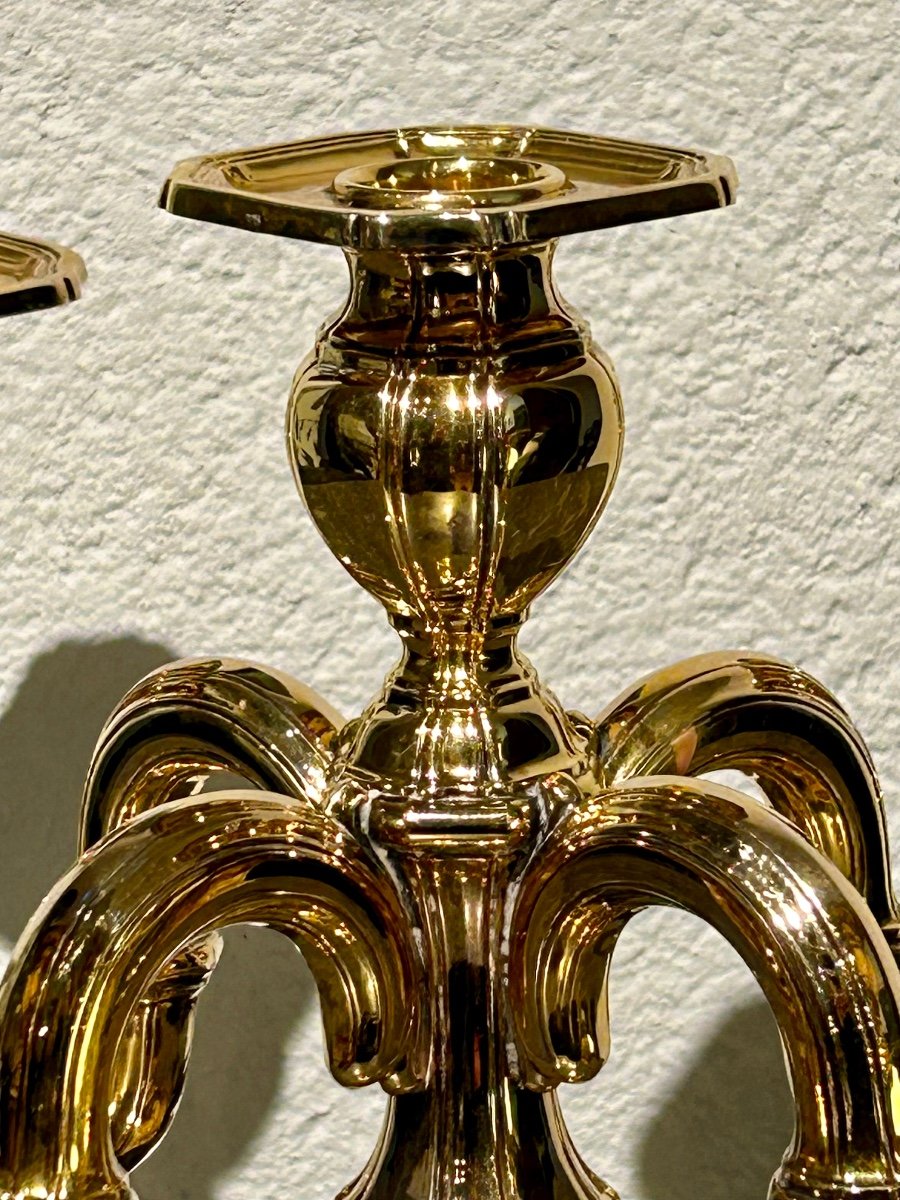 5-branch Vermeil Candlestick -photo-4