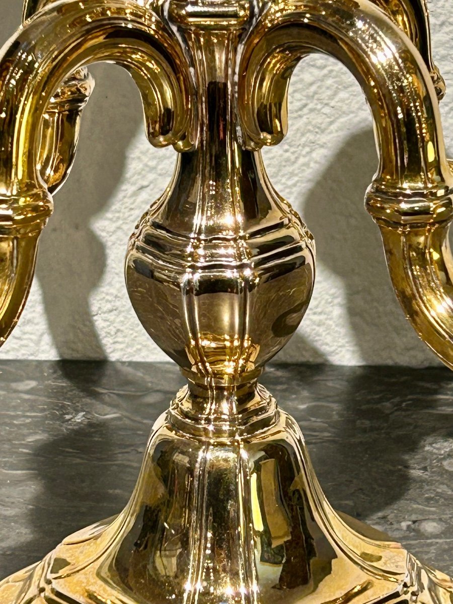 5-branch Vermeil Candlestick -photo-3