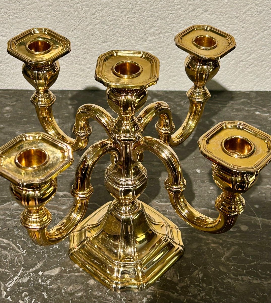 5-branch Vermeil Candlestick -photo-8