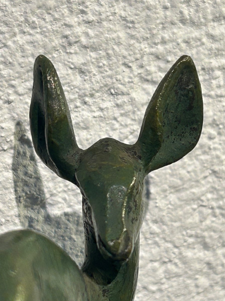 R. Schorr, Fawn Sculpture In Patinated Bronze-photo-2