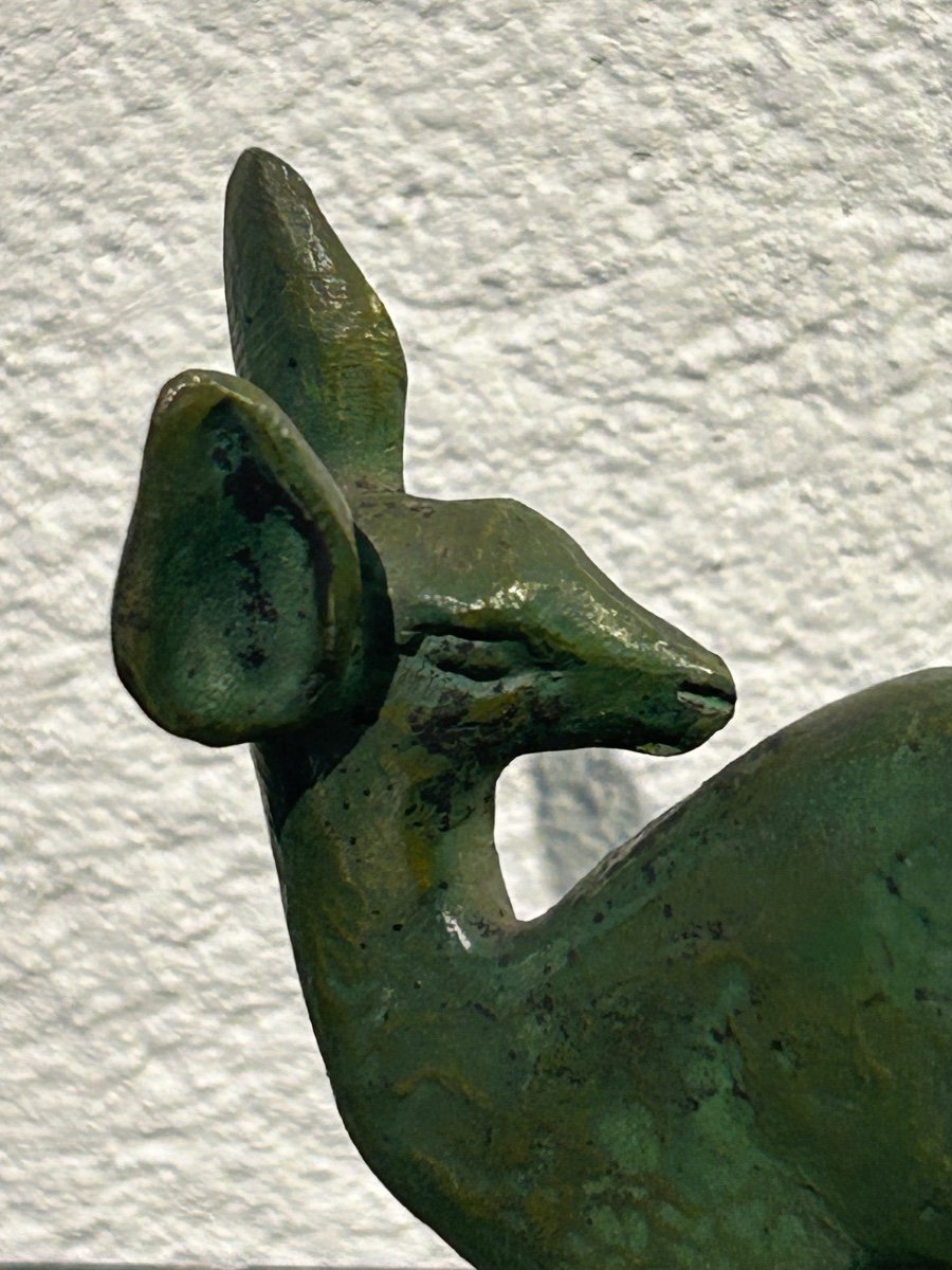 R. Schorr, Fawn Sculpture In Patinated Bronze-photo-2