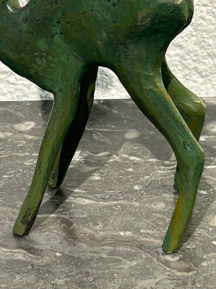 R. Schorr, Fawn Sculpture In Patinated Bronze-photo-3