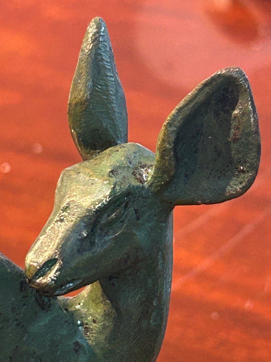 R. Schorr, Fawn Sculpture In Patinated Bronze-photo-5