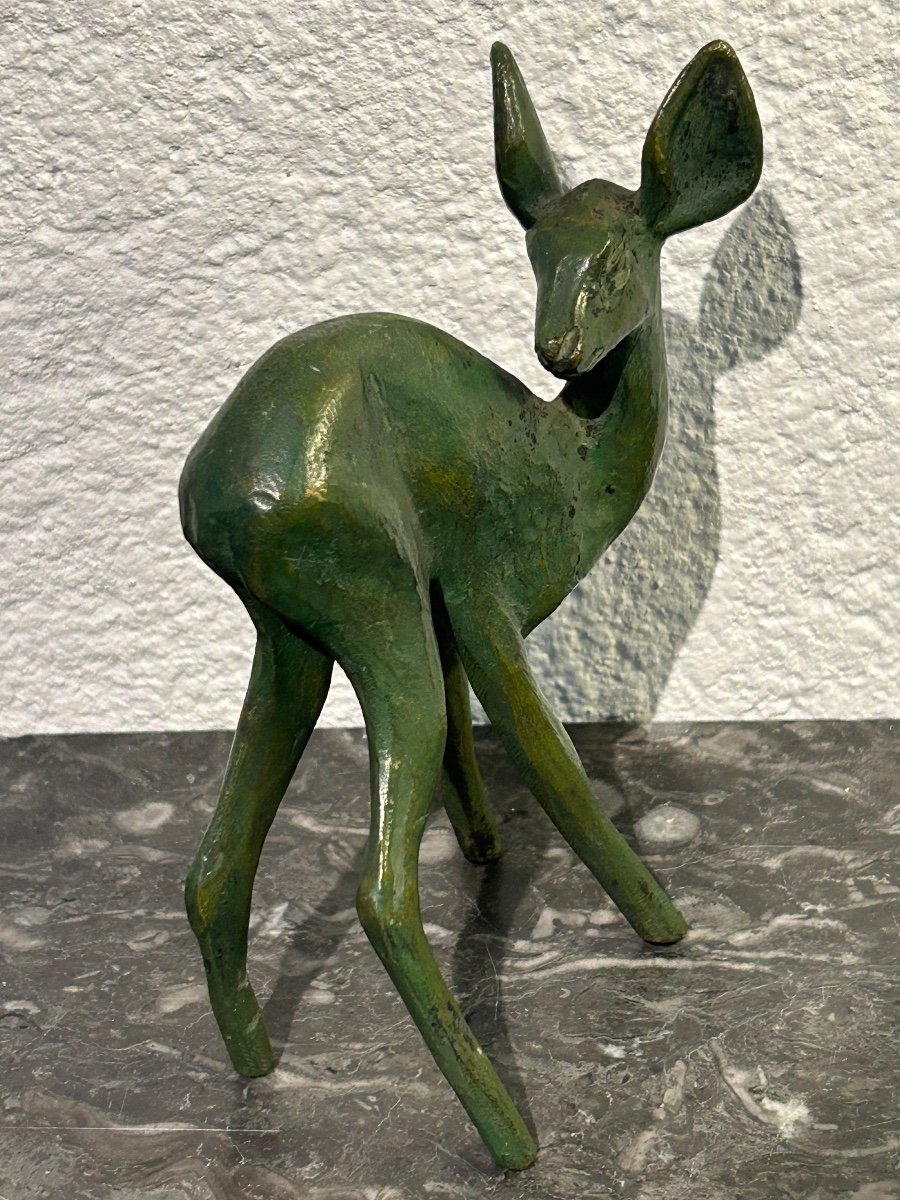 R. Schorr, Fawn Sculpture In Patinated Bronze-photo-4