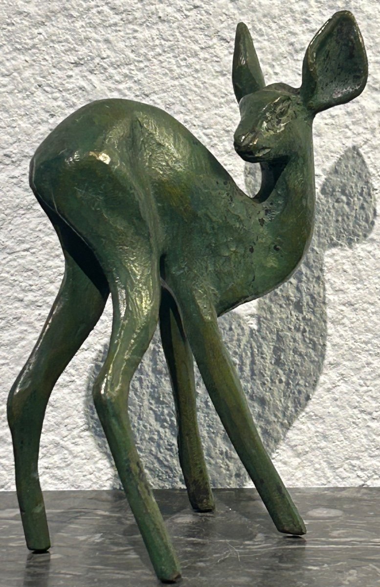 R. Schorr, Fawn Sculpture In Patinated Bronze