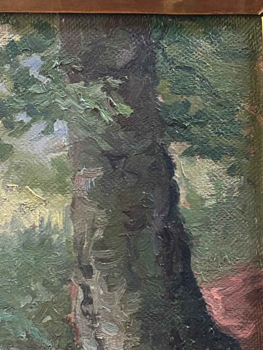 J.Steven, huile sur toile paysage de forêt -photo-1