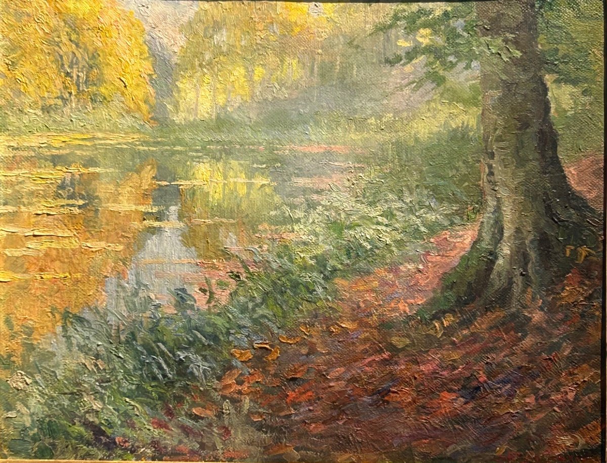 J.steven, Oil On Canvas Forest Landscape 