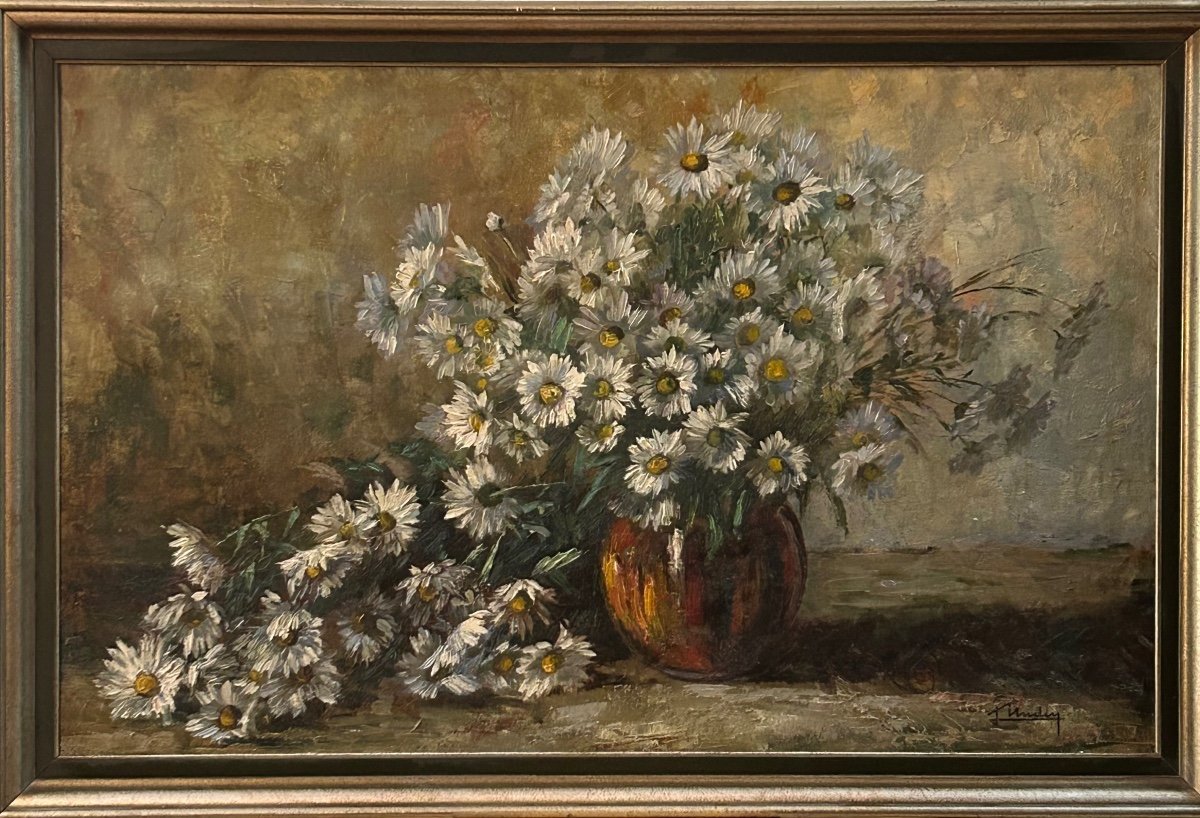 L. Unden, Luxembourg Artist, Rare Flower Painting-photo-3