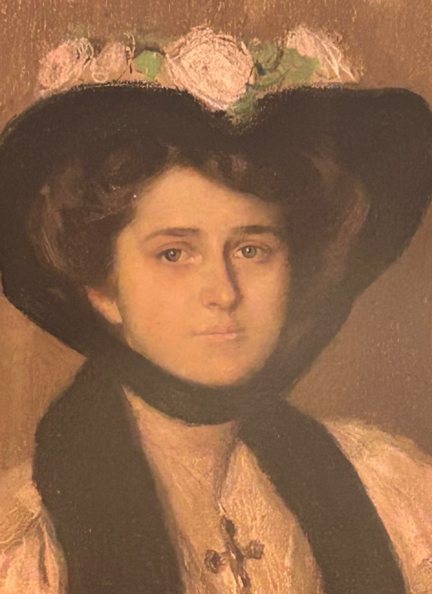 R. Vogts, grand portrait de femme pastel 