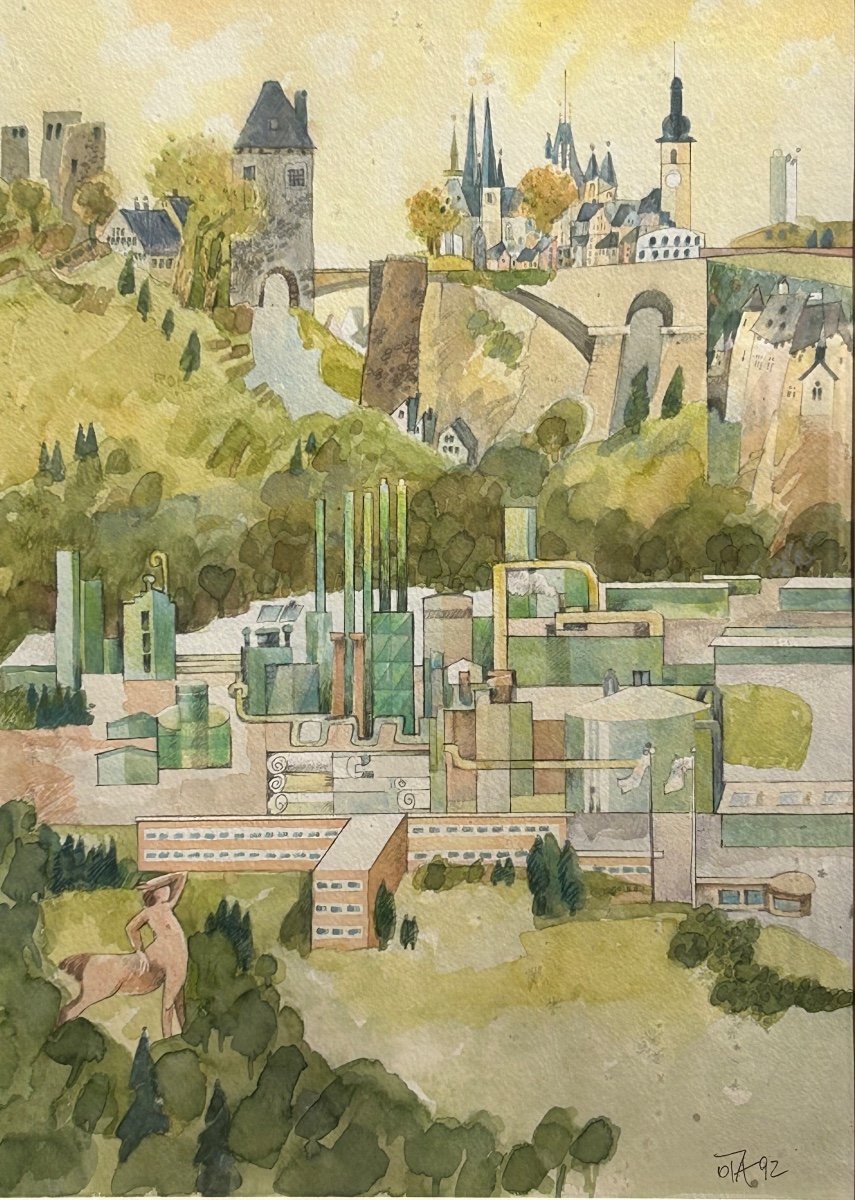 O. Nalezinek, aquarelle vue de Luxembourg 