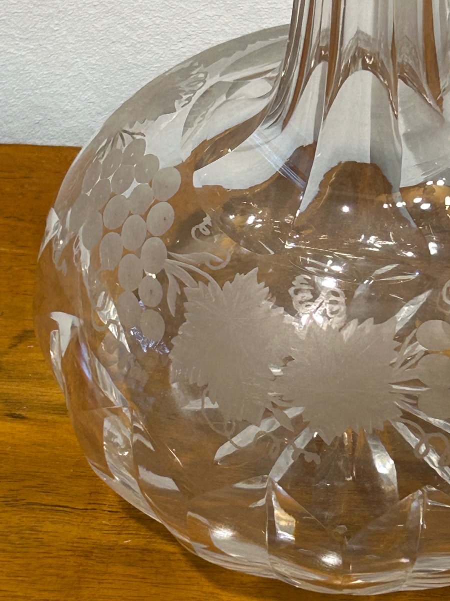 Crystal Wine Carafe With Vine Decor -photo-4