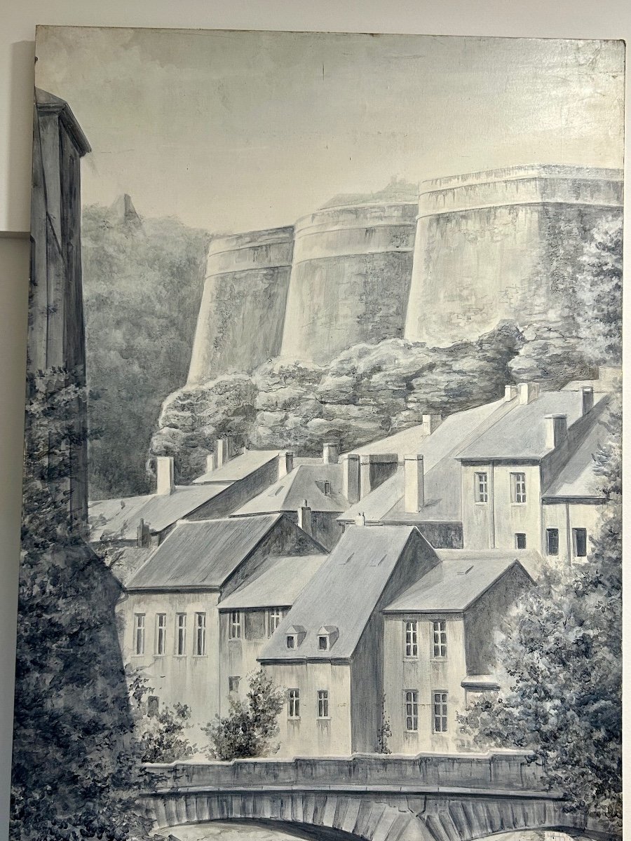 Berteau, grande huile sur panneau vue de Luxembourg -photo-3