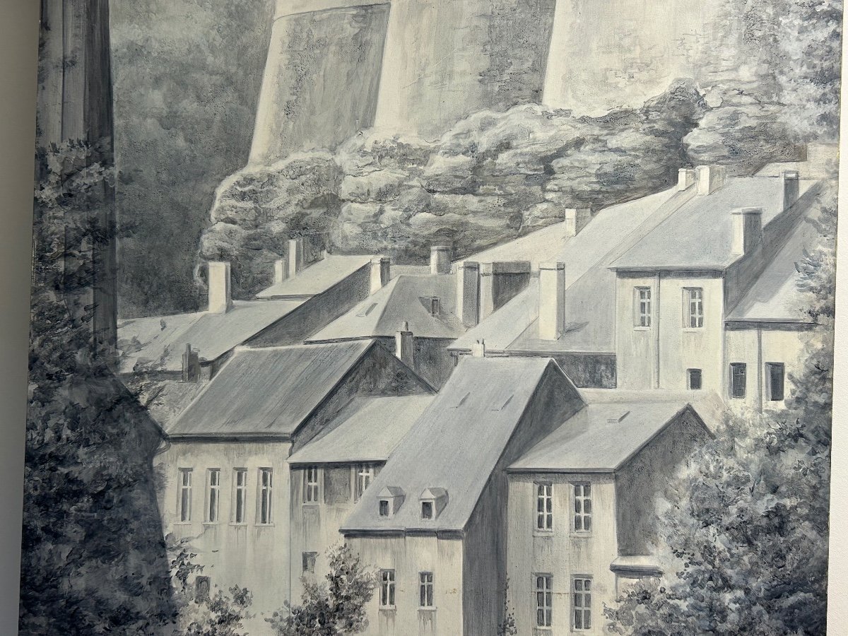 Berteau, grande huile sur panneau vue de Luxembourg -photo-4