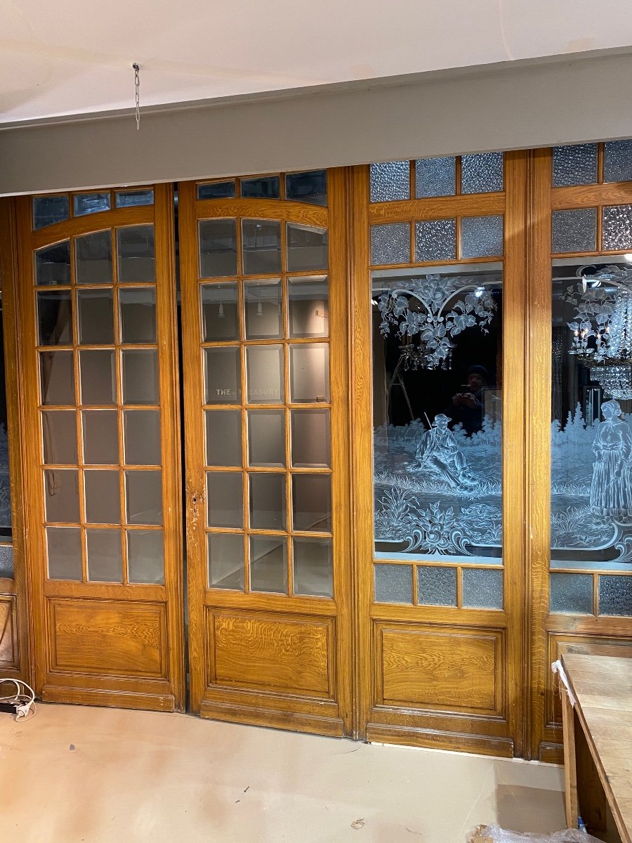 6 Art Nouveau Doors In Etched And Beveled Glass 3x5 M-photo-2