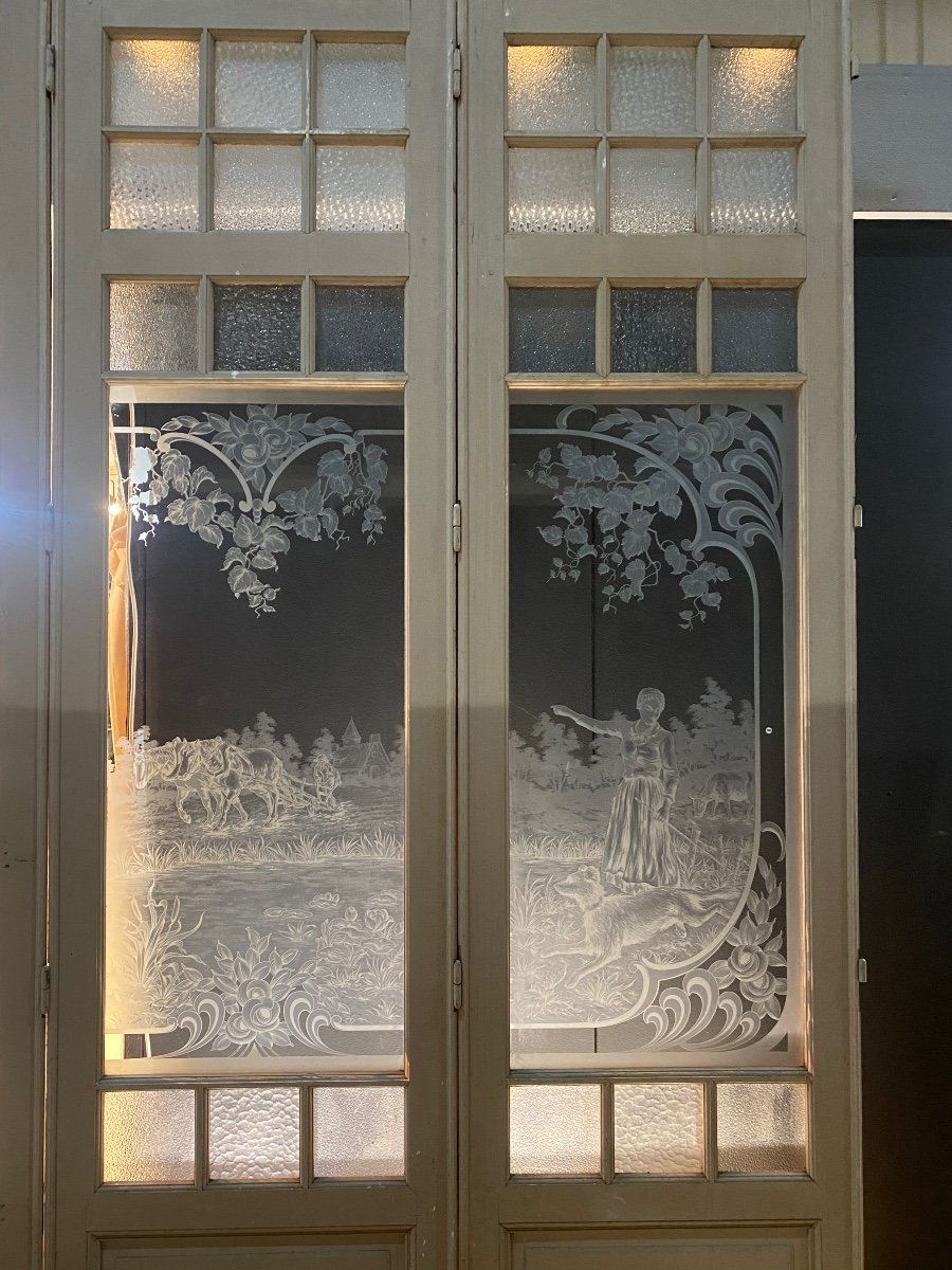 6 Art Nouveau Doors In Etched And Beveled Glass 3x5 M-photo-2