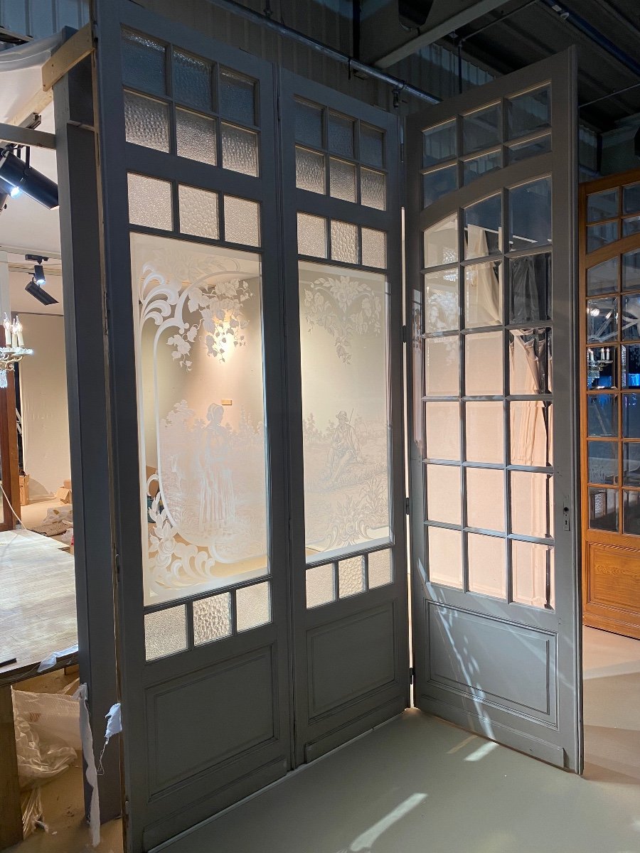 6 Art Nouveau Doors In Etched And Beveled Glass 3x5 M-photo-6