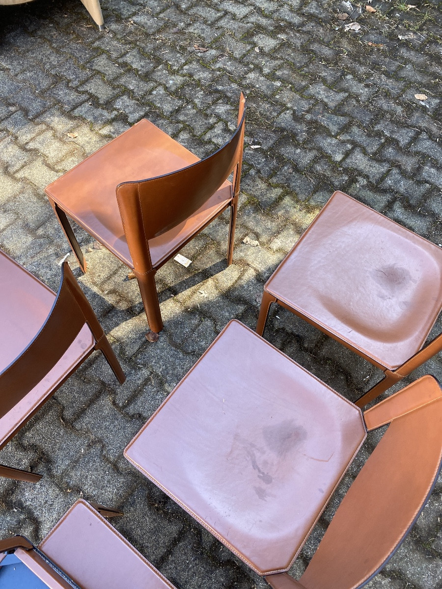 Matteo Grassi Set Of 8 Vintage Designer Leather Chairs -photo-3