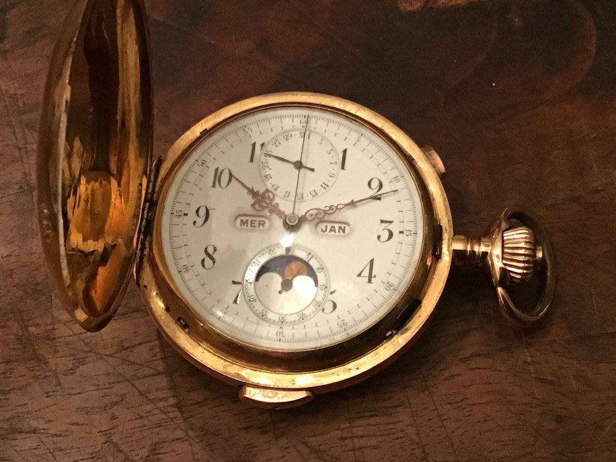 Montre de poche Le Phare chronographe à répétition en or 18 k-photo-2