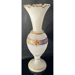 Napoleon III Enamelled White Opaline Vase