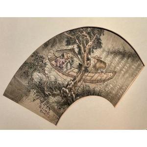 Peinture Éventail à l’encre de Chine XVIIIe