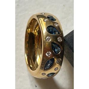 Bague or, saphirs bleus et brillants