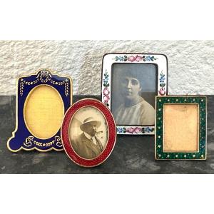 Set Of 4 Small Frames, Brass And Enamel