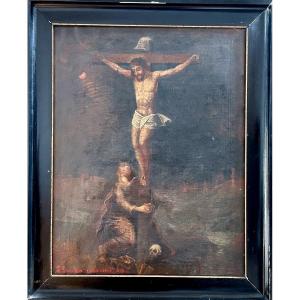 Tableau religieux, huile sur toile fin XVIIe