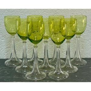 Set Of 9 Colored White Wine Glasses 