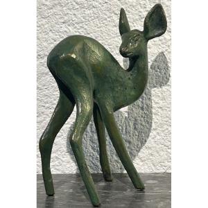 R. Schorr, sculpture faon en bronze patiné