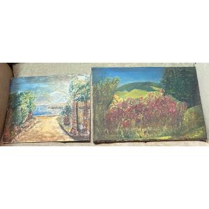 Set Of 2 Unsigned Landscape Paintings 