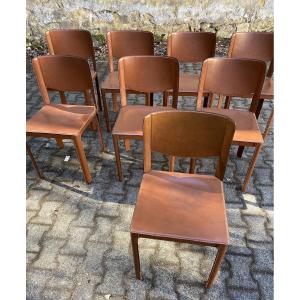 Matteo Grassi Set Of 8 Vintage Designer Leather Chairs 