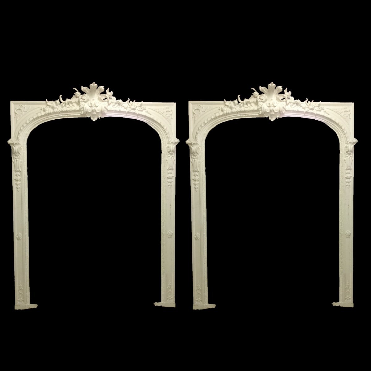 Pair Of Antiques Napoleon III Haussmann Woodworks In Off-white Lacquered Wood And Stucco - 19th Century-photo-3