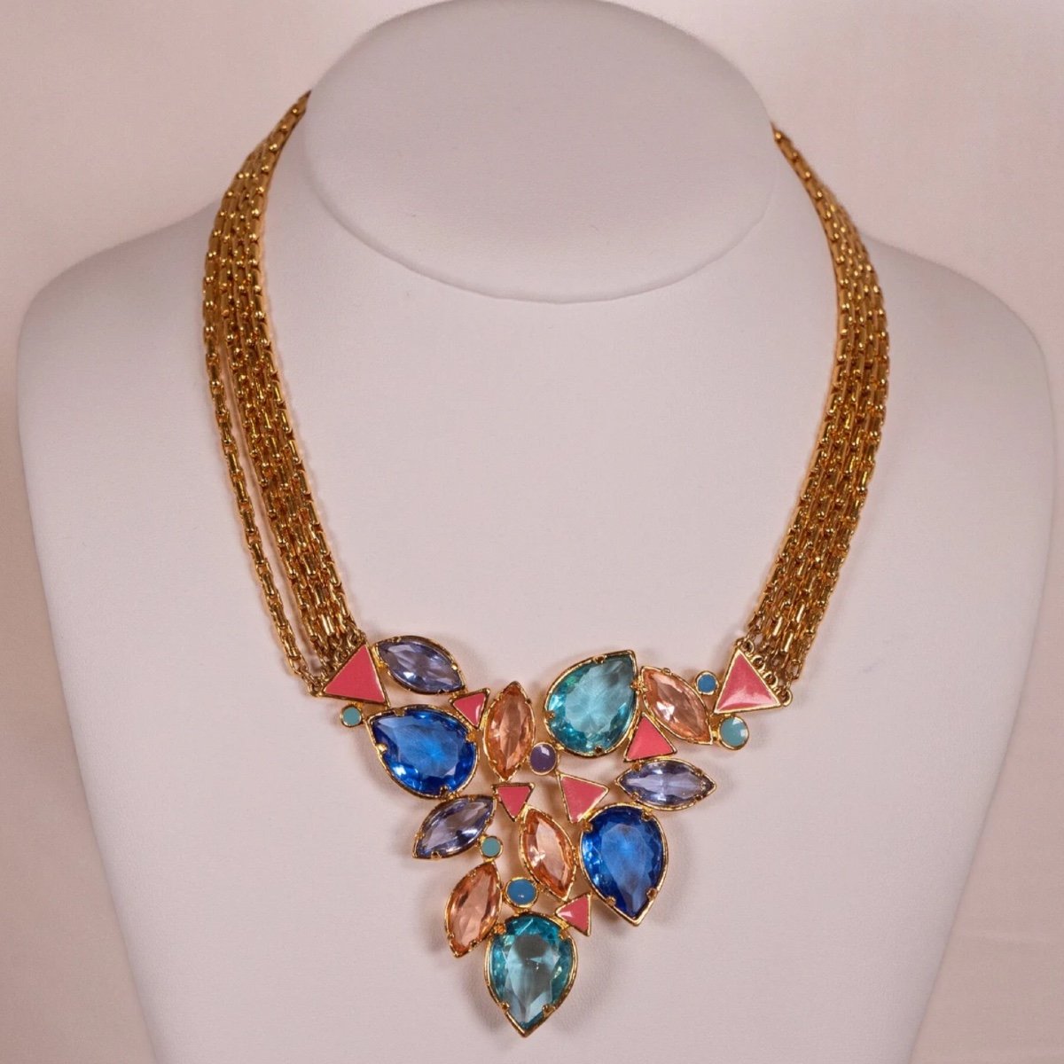 Vintage Haute-couture Yves Saint Laurent Necklace With Blue Facetted Crystals