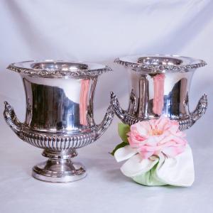 Pair Of Champagne Holders In Silver Metal - Matthew Boulton 18th Century