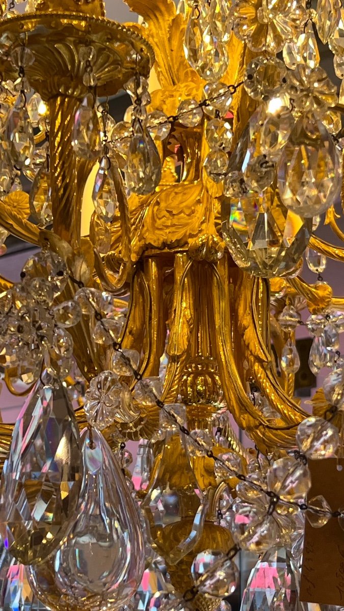 Grand Lustre En Bronze Doré Et Cristal D’époque Napoléon III-photo-2