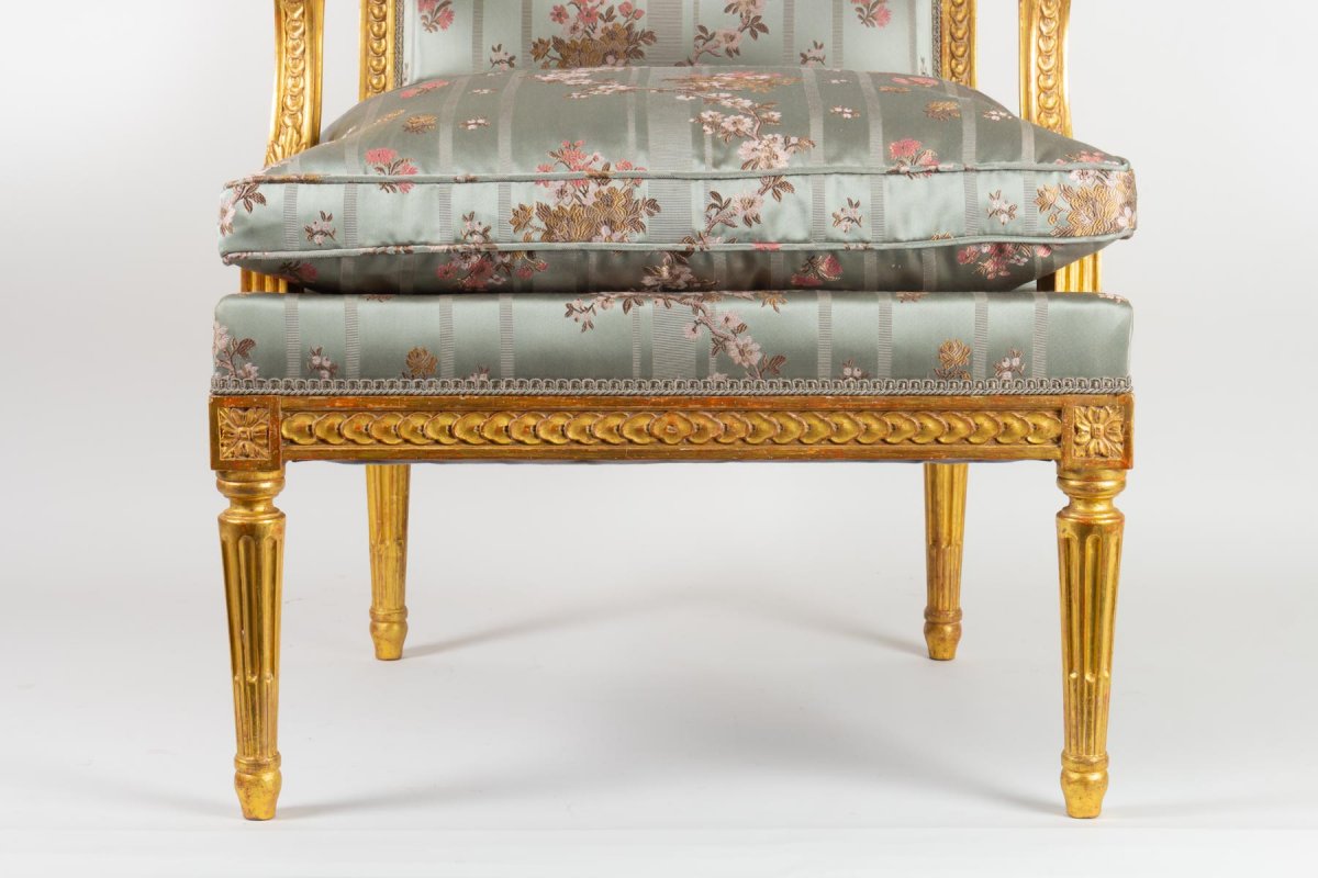 Pair Of Louis XVI Style Armchairs In Golden Wood-photo-6