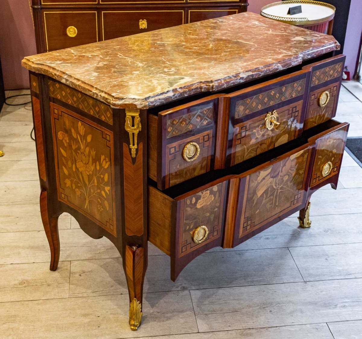 Transition Period Marquetry Commode Stamped By Nicolas Alexandre Lapie-photo-2