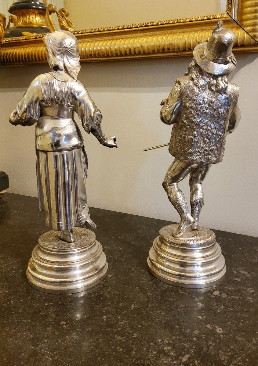 Pair Of Sculptures In Silver Bronzes Characters From Abruzzo_ Lalouette 19th Century Sculptor-photo-1