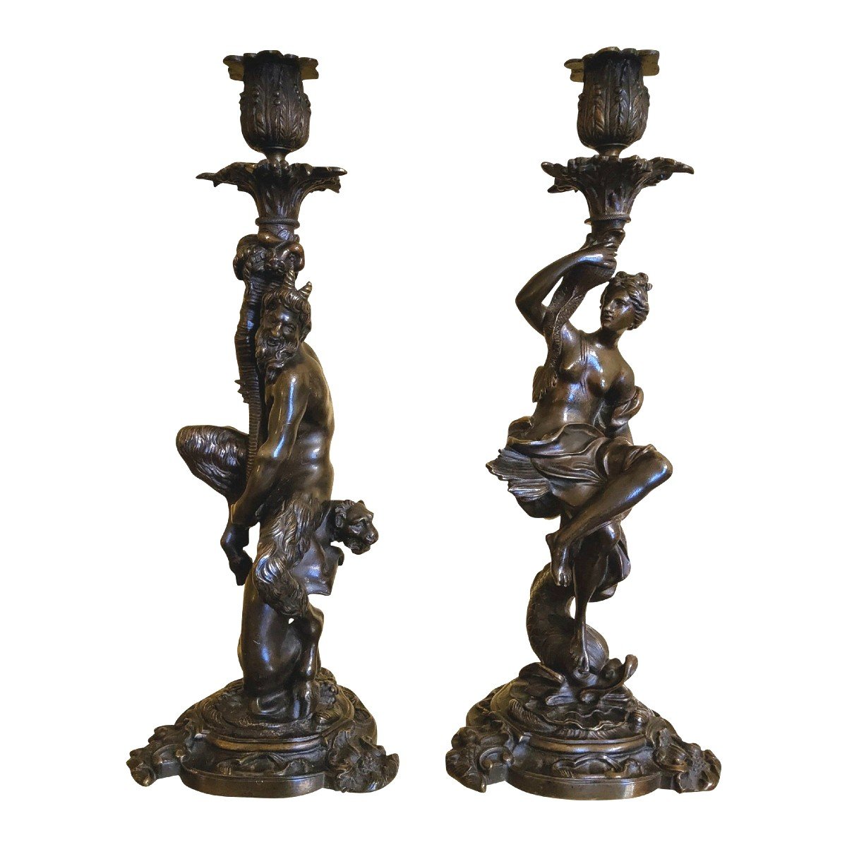 Flambeaux Formant Sculptures En Bronze Patiné,xixém Siécle Circa 1850 d'Aprés C.van Clève